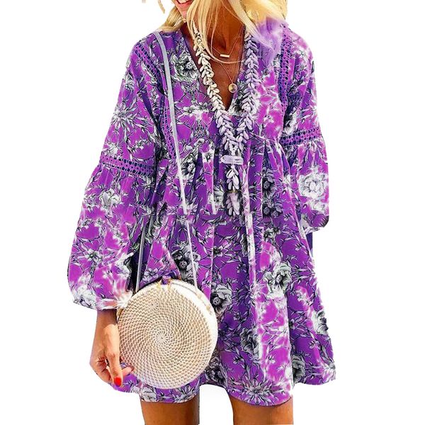 female casual floral printed v neck women dress long sleeve travel mini summer loose hollowed out vacation daily beach, Black;gray
female casual floral printed v neck women dress long sleeve travel mini summer loose hollowed out vacation daily beach, Black;gray