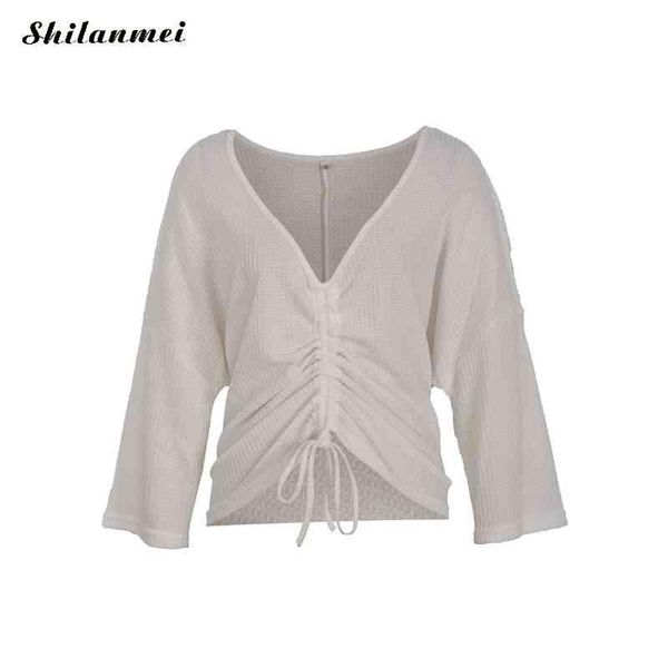 long sleeve knitting sweaters for women new autumn v-neck women sweater female drawstring 2019 fashion solid jumper sweater, White;black
long sleeve knitting sweaters for women new autumn v-neck women sweater female drawstring 2019 fashion solid jumper sweater, White;black