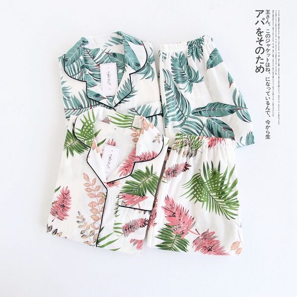 green palm leaf print revere collar pajama set summer casual sleepwear women elastic waist sleepwear with botton 2 pieces sets, Black;red
green palm leaf print revere collar pajama set summer casual sleepwear women elastic waist sleepwear with botton 2 pieces sets, Black;red