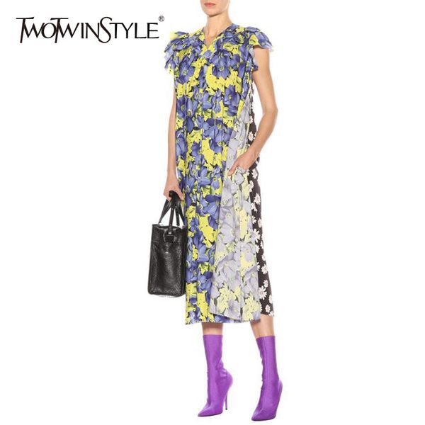 twotwinstyle printed sleeveless dress female v neck ruffles patchwork midi midi dresses women casual clothes spring summer new, Black;gray
twotwinstyle printed sleeveless dress female v neck ruffles patchwork midi midi dresses women casual clothes spring summer new, Black;gray
