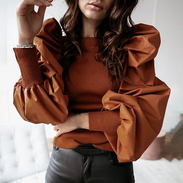 spring puff long sleeve ribbed knitted shirt spring o neck women blouse fashion solid streetwear ladies pullover, White
spring puff long sleeve ribbed knitted shirt spring o neck women blouse fashion solid streetwear ladies pullover, White