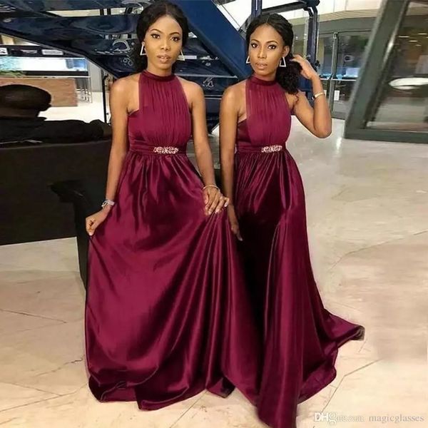 african bridesmaid dresses long high neck pleated sash beaded maid of honor dress a line pleats sleeveless black girls formal prom gowns, White;pink
african bridesmaid dresses long high neck pleated sash beaded maid of honor dress a line pleats sleeveless black girls formal prom gowns, White;pink