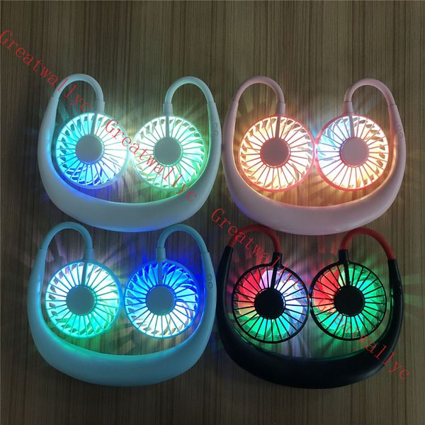 

usb portable fan hands-neck hanging usb charging mini portable sports fan 3 gears usb air conditioner fans with lights