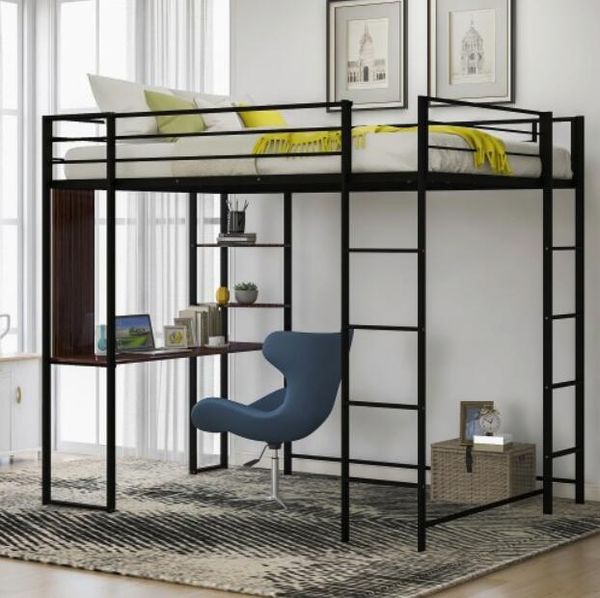 полного размер металл loft кровать с 2 полками и один столом планками черных 12 добротной кроватью, нет необходимости дополнительной коробки
полного размер металл loft кровать с 2 полками и один столом планками черных 12 добротной кроватью, нет необходимости дополнительной коробки