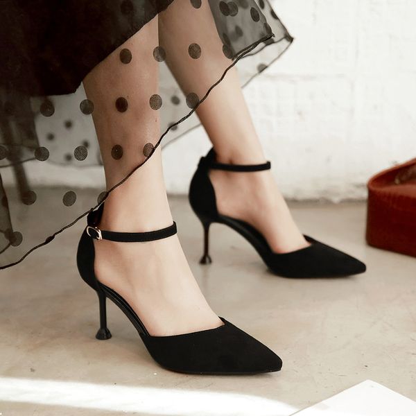 fashionable suede high-heeled sandals women's one-strap buckle slim-heeled hollow-heeled high-heeled shoes, Black
fashionable suede high-heeled sandals women's one-strap buckle slim-heeled hollow-heeled high-heeled shoes, Black