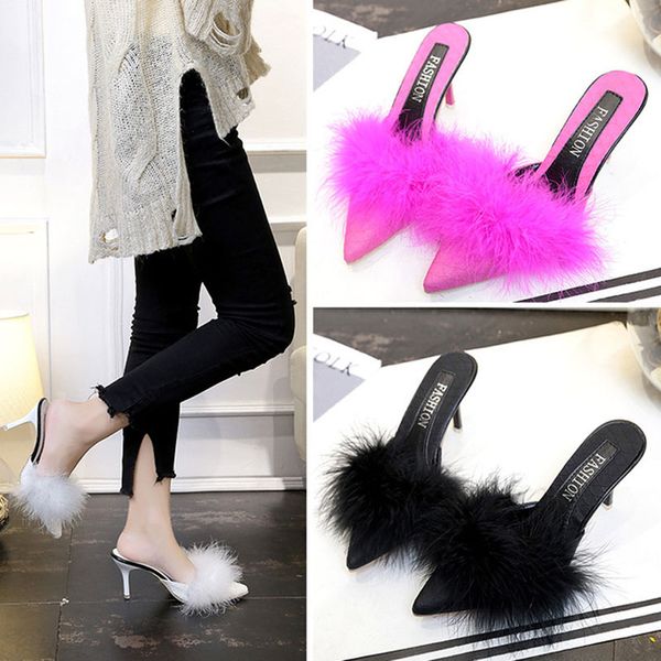 slippers autumn women fashion outside trend ostrich fur girls tie-in high heeled female slides shoes, Black
slippers autumn women fashion outside trend ostrich fur girls tie-in high heeled female slides shoes, Black