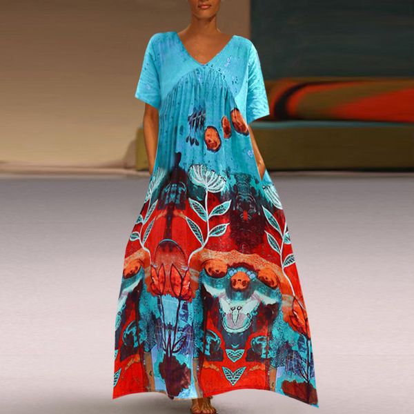 women summer dress cotton linen v neck short sleeve loose print party maxi dresses women summer dress 2019 vestidos de verano, Black;gray
women summer dress cotton linen v neck short sleeve loose print party maxi dresses women summer dress 2019 vestidos de verano, Black;gray