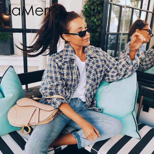 jamerry vintage elegant women plaid tweed jacket coat lantern sleeve streetwear female outwear coat elastic high waist coats, Black;brown
jamerry vintage elegant women plaid tweed jacket coat lantern sleeve streetwear female outwear coat elastic high waist coats, Black;brown