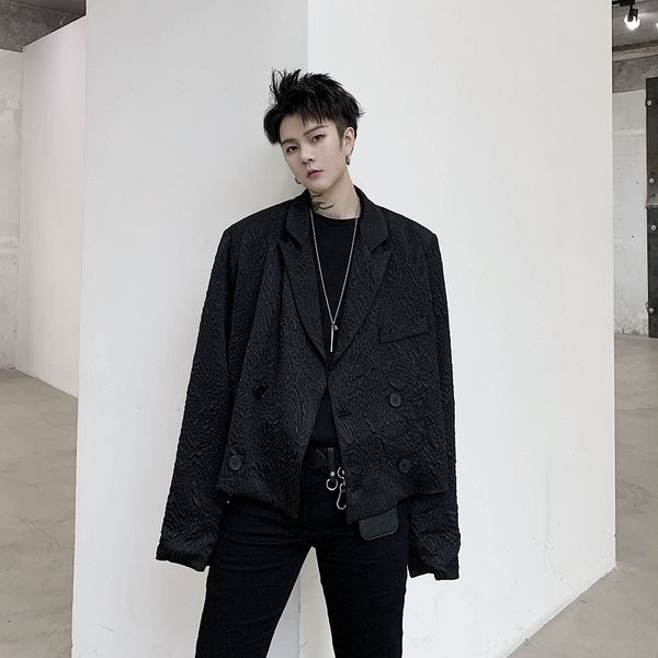 men retro embossing short style casual suit blazer jacket male vintage fashion streetwear suit coat stage show clothing, White;black
men retro embossing short style casual suit blazer jacket male vintage fashion streetwear suit coat stage show clothing, White;black