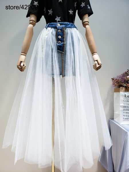 european women fake two piece denim skirt annti-wear high waist stitching white fairy mesh large swing double jeans skirts, Black
european women fake two piece denim skirt annti-wear high waist stitching white fairy mesh large swing double jeans skirts, Black