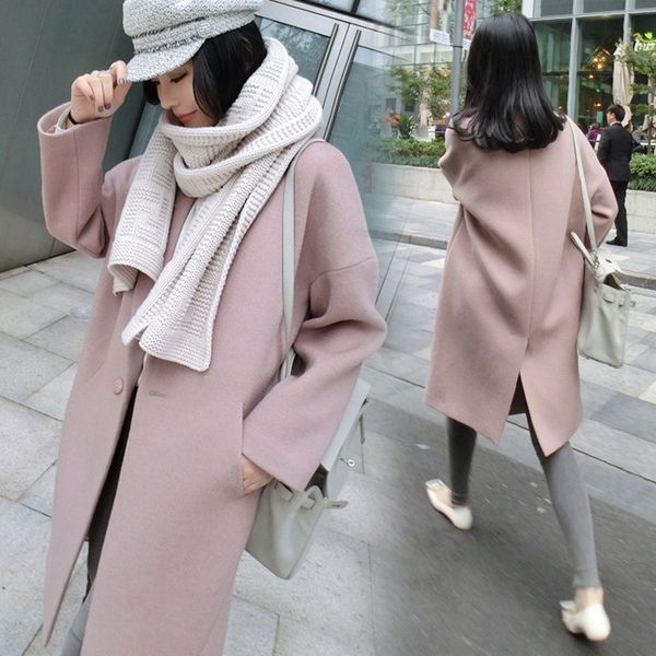 women's wool & blends clothing in the winter cloth coat long profile loose pink woolen, Black
women's wool & blends clothing in the winter cloth coat long profile loose pink woolen, Black