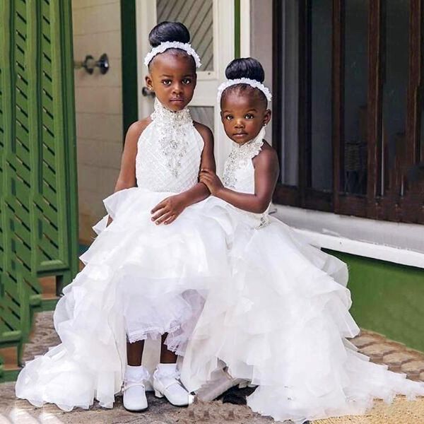 white lovely high neck flower girl dresses sleeveless tiered pageant gowns back zipper beaded custom made formal party dress, White;red
white lovely high neck flower girl dresses sleeveless tiered pageant gowns back zipper beaded custom made formal party dress, White;red