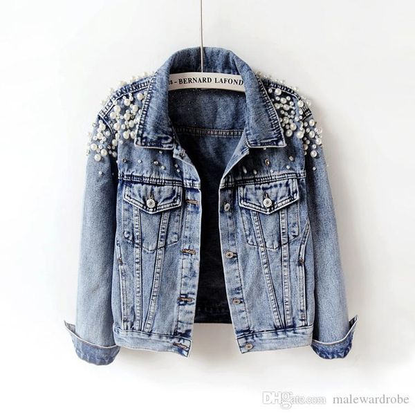 women denim jacket pearls beading fashion jeans coat loose long sleeve jackets spring autumn women basic coats, Black;brown
women denim jacket pearls beading fashion jeans coat loose long sleeve jackets spring autumn women basic coats, Black;brown