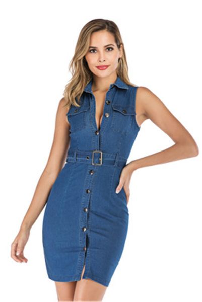 sleeveless button women dress fashion designer new female denim dress with belt skinny casual girls clothes, Black;gray
sleeveless button women dress fashion designer new female denim dress with belt skinny casual girls clothes, Black;gray