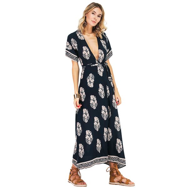retro women boho print maxi dress plunge v neck backless robe short sleeve belt long ukraine dress beach vestido longo, Black;gray
retro women boho print maxi dress plunge v neck backless robe short sleeve belt long ukraine dress beach vestido longo, Black;gray