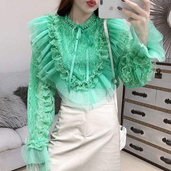heavy studded beaded embroidery crochet lace blouse women long-sleeve lace shirt female korean fall and winter feminine blusas, White
heavy studded beaded embroidery crochet lace blouse women long-sleeve lace shirt female korean fall and winter feminine blusas, White