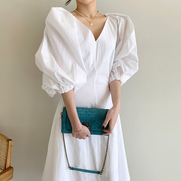 summer puff sleeve women khaki/white dress elegant v-neck a-line loose high waist office ladies dresses casual vestidos 2020, White;black
summer puff sleeve women khaki/white dress elegant v-neck a-line loose high waist office ladies dresses casual vestidos 2020, White;black