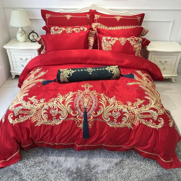 j/6/8/9pcs silk cotton jacquard eastern phoenix wedding bedding set duvet cover set bedsheet pillowcases  king size 
j/6/8/9pcs silk cotton jacquard eastern phoenix wedding bedding set duvet cover set bedsheet pillowcases  king size