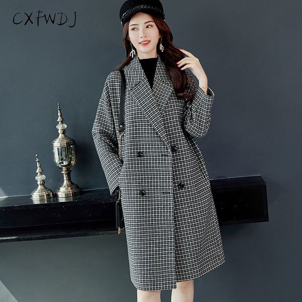 2018 autumn winter women wool blends coat new korean retro loose female medium long section wool lattice coats large size, Black
2018 autumn winter women wool blends coat new korean retro loose female medium long section wool lattice coats large size, Black