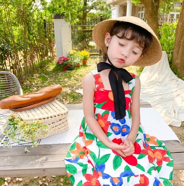 2020 new girls printed dress summer fashion girls vest dresses 1-7 years hv288, Red;yellow