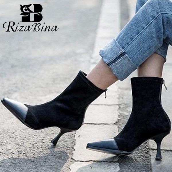 rizabina women ankle boots fashion mixed color thin heels office shoes women casual zipper pointed toe footwear size 35-39, Black
rizabina women ankle boots fashion mixed color thin heels office shoes women casual zipper pointed toe footwear size 35-39, Black