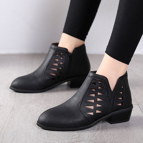 women shoes boots leather fashion breathable warm vintage chunky low heels thick heel short boot ankle booties hollow shoes, Black
women shoes boots leather fashion breathable warm vintage chunky low heels thick heel short boot ankle booties hollow shoes, Black