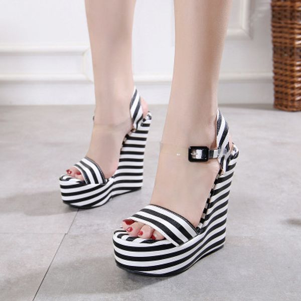 summer ladies waterproof platform with wedge sandals striped transparent buckle with comfortable high heels., Black
summer ladies waterproof platform with wedge sandals striped transparent buckle with comfortable high heels., Black