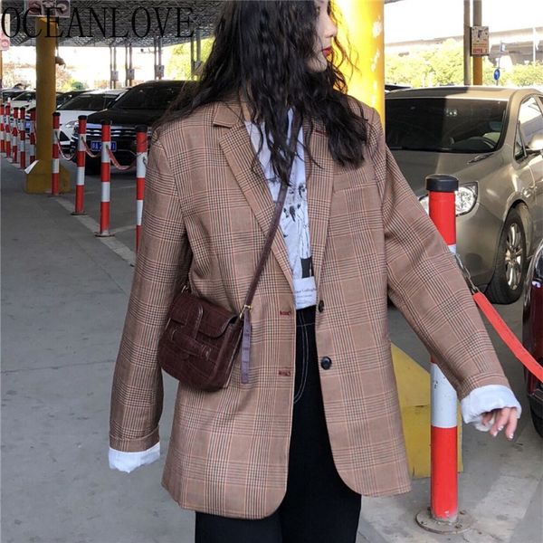 oceanlove outwear plaid vintage blazer feminino single breasted autumn 2019 clothes loose women long blazer korean clothes 12696, White;black
oceanlove outwear plaid vintage blazer feminino single breasted autumn 2019 clothes loose women long blazer korean clothes 12696, White;black