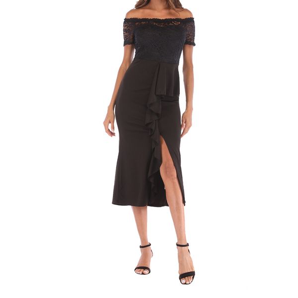 summer dress 2019 fashion female summer dress one shoulder casual lace splice off shouder casual long, Black;gray
summer dress 2019 fashion female summer dress one shoulder casual lace splice off shouder casual long, Black;gray