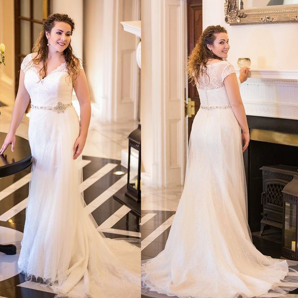 2020 new arrival wedding gowns a line v neck button tulle wedding dresses sweep train short sleeve applique sashes plus size bridal gowns, White
2020 new arrival wedding gowns a line v neck button tulle wedding dresses sweep train short sleeve applique sashes plus size bridal gowns, White