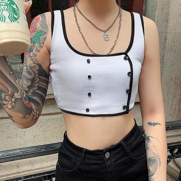summer fashion new women's shirts solid color slim sleeveless button short vest waist tight t-shirt, White
summer fashion new women's shirts solid color slim sleeveless button short vest waist tight t-shirt, White