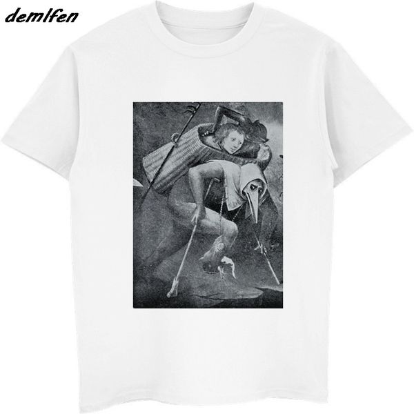 loose black men t-shirt homme tees hieronymus bosch " last judgement " detail medieval art apocalypse t shirt cool tees, White;black 
loose black men t-shirt homme tees hieronymus bosch " last judgement " detail medieval art apocalypse t shirt cool tees, White;black