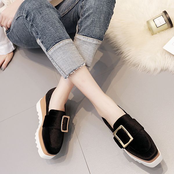 square metal buckle velvet creepers muffin wedges platform single shoes woman slip on height increase moccasins brogues flats, Black
square metal buckle velvet creepers muffin wedges platform single shoes woman slip on height increase moccasins brogues flats, Black