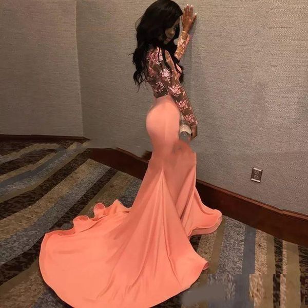 lace appliques mermaid coral prom dresses long sleeves plus size african formal evening gowns robe de soiree abiti eleganti, Black
lace appliques mermaid coral prom dresses long sleeves plus size african formal evening gowns robe de soiree abiti eleganti, Black