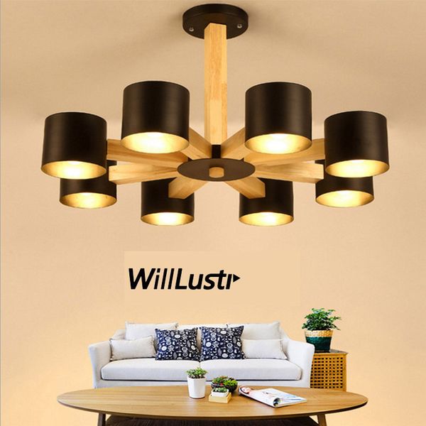 Modern Semi Flush Mount Ceiling Lamp Wood Iron Led Light Restaurant L Villa Sitting Room Bedroom Creative Wooden Lighting