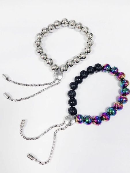 monogram colors men iced out stainless steel brand l women colorful bead bracelets rhinestone miami cuban chain hip hop v pearl, Black 
monogram colors men iced out stainless steel brand l women colorful bead bracelets rhinestone miami cuban chain hip hop v pearl, Black