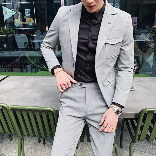 2019 suits mens smoking slim fit gray black mens blazer with pants latest coat pants designs vestidos elgantes para hombre, White;black 
2019 suits mens smoking slim fit gray black mens blazer with pants latest coat pants designs vestidos elgantes para hombre, White;black