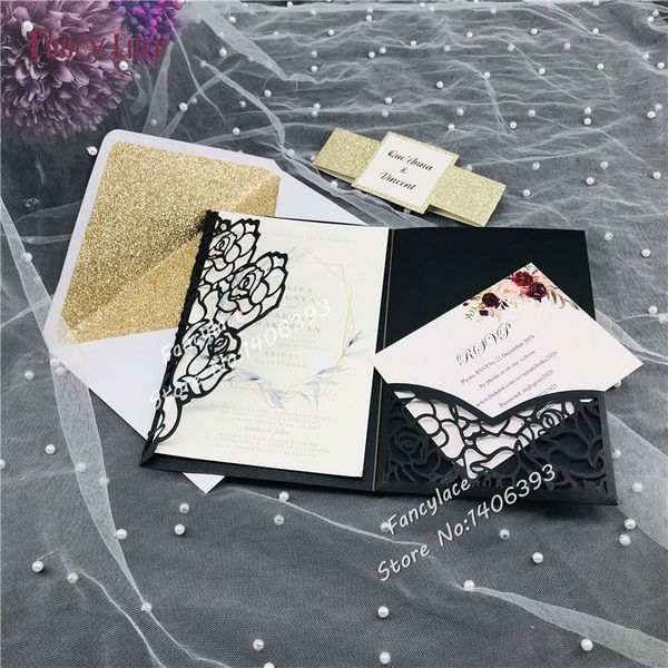 50pcs new laser cut rose flowers design new wedding invitations cards with glitter envelopes customized text wedding party cards
50pcs new laser cut rose flowers design new wedding invitations cards with glitter envelopes customized text wedding party cards