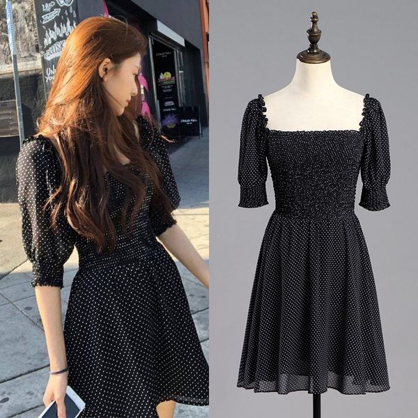 casual dresses gaoyunzhen star's same black polka dot dress french small square neck slim chiffon 2021 women's summer, Black;gray
casual dresses gaoyunzhen star's same black polka dot dress french small square neck slim chiffon 2021 women's summer, Black;gray