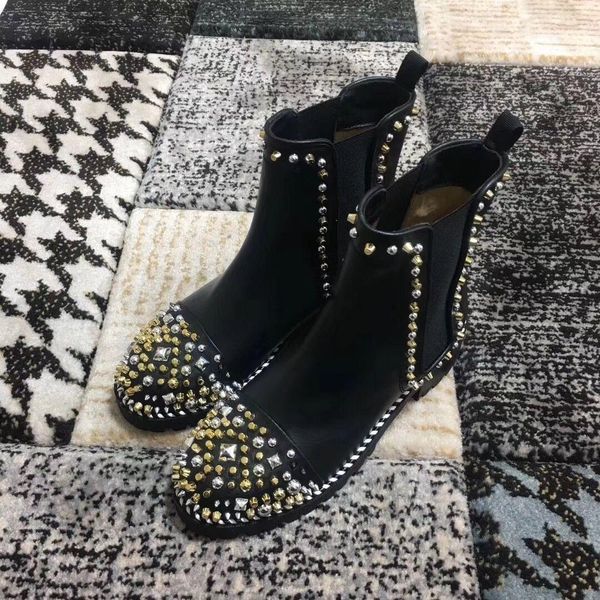 winter spikes studs round toe ankle boots black genuine leather slip on red bottom women boots party boots fashion red sole booties
winter spikes studs round toe ankle boots black genuine leather slip on red bottom women boots party boots fashion red sole booties