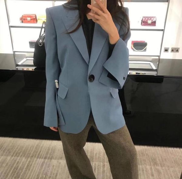 fashion new women slit sleeve blazer female blue casual jacket coat ddxgz2, White;black
fashion new women slit sleeve blazer female blue casual jacket coat ddxgz2, White;black