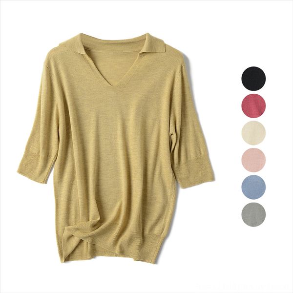 t-shirt women's short half t-shirt sleeve summer thin temperament middle sleeve v-neck knitted slim women's polo lapel base, White
t-shirt women's short half t-shirt sleeve summer thin temperament middle sleeve v-neck knitted slim women's polo lapel base, White