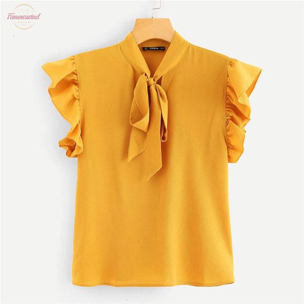 ruffle blouse womens blouses mustard elegant office lady flounce shoulder tied neck floral solid summer women and blouses, White
ruffle blouse womens blouses mustard elegant office lady flounce shoulder tied neck floral solid summer women and blouses, White