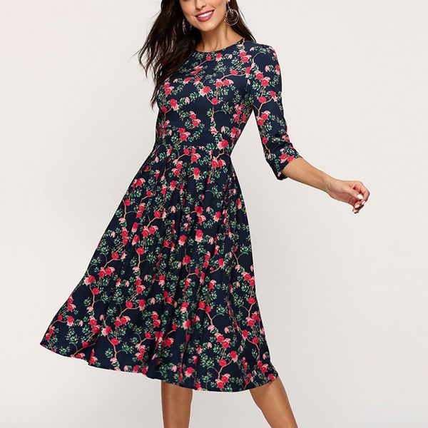 2019 women's a-line print vintage dress floral vintage dress elegant midi dot long 3/4 sleeves new style, White
2019 women's a-line print vintage dress floral vintage dress elegant midi dot long 3/4 sleeves new style, White