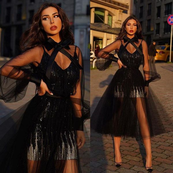 new illusion prom gowns sheer high collar long sleeve sequins formal evening dress length long robes de mariée, White;black
new illusion prom gowns sheer high collar long sleeve sequins formal evening dress length long robes de mariée, White;black