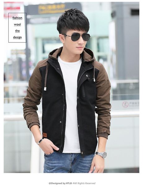 mens designer jackets regular length zipper hooded coats panelled long sleeve clothing mens casual slim outerwear with pocket, Black;brown