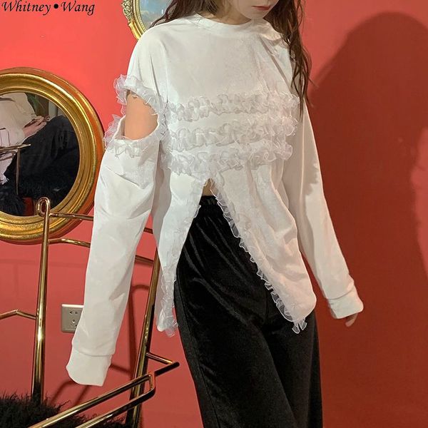 whitney wang 2019 autumn fashion streetwear hollow out sleeve mesh ruffles split sweatshirt women hoodies pullover, Black
whitney wang 2019 autumn fashion streetwear hollow out sleeve mesh ruffles split sweatshirt women hoodies pullover, Black