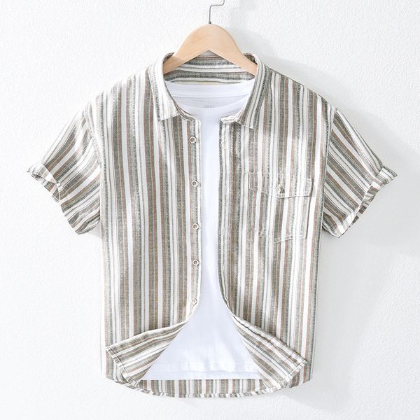 men summer fashion japan style turn down collar single breasted short sleeve striped linen casual shirt male harajuku simple top, White;black
men summer fashion japan style turn down collar single breasted short sleeve striped linen casual shirt male harajuku simple top, White;black