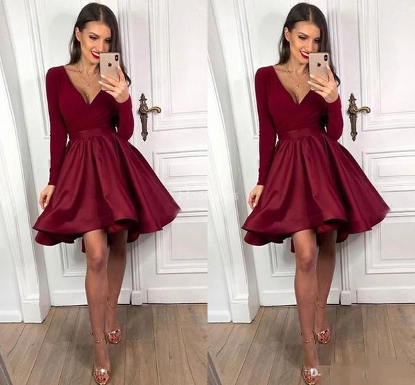 2020 burgundy cocktail party dresses long sleeves deep v neck satin pleats short prom dress formal occasion wear cocktail party go314l, Black
2020 burgundy cocktail party dresses long sleeves deep v neck satin pleats short prom dress formal occasion wear cocktail party go314l, Black