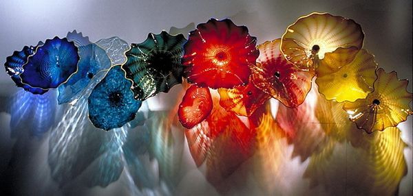 High Ceiling Hanging Wall Plates Chihuly Style Flower Blown Glass Wall Light Art Dome Ceiling Sculpture